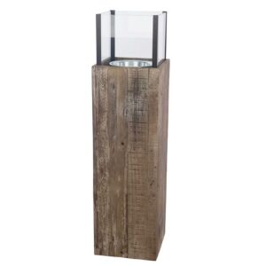 Windlicht houten sokkel met glazen kubus