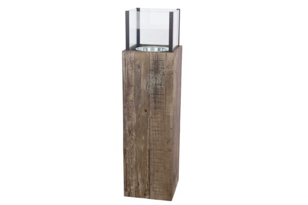 Windlicht houten sokkel met glazen kubus