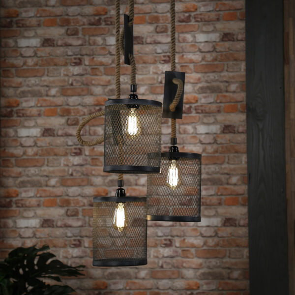 Hanglamp 3x mesh touw getrapt