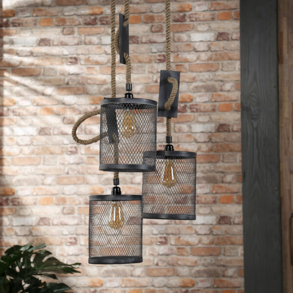 Hanglamp 3x mesh touw getrapt - Afbeelding 2