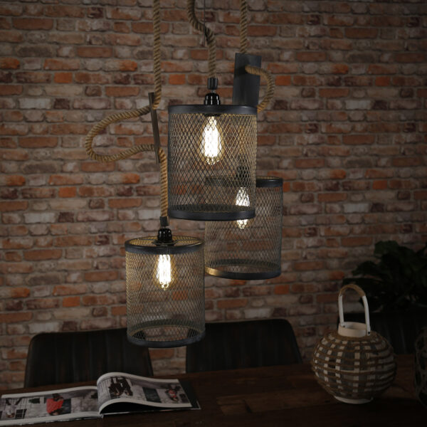Hanglamp 3x mesh touw getrapt - Afbeelding 3