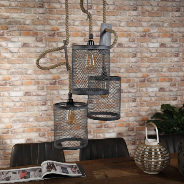 Hanglamp 3x mesh touw getrapt - Afbeelding 4