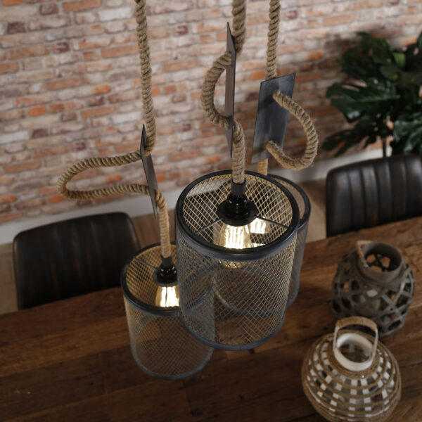 Hanglamp 3x mesh touw getrapt 8