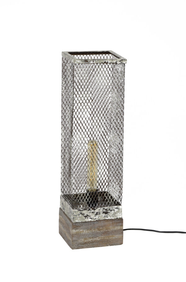 Tafellamp rechthoek mesh houten voetje - Afbeelding 4