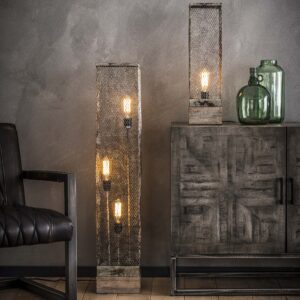Vloerlamp rechthoek mesh houten voetje