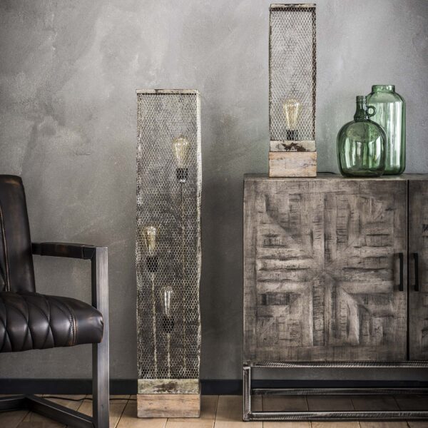 Vloerlamp rechthoek mesh houten voetje - Afbeelding 2