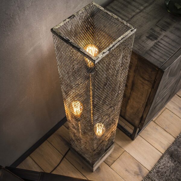 Vloerlamp rechthoek mesh houten voetje - Afbeelding 3