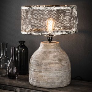 Tafellamp massief houten hoge bolle voet
