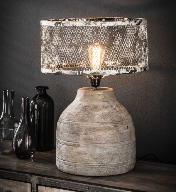 Tafellamp massief houten hoge bolle voet