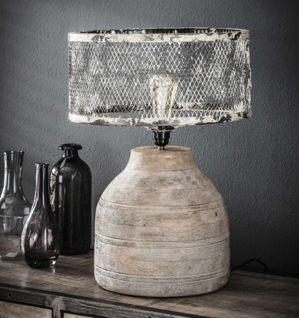 Tafellamp massief houten hoge bolle voet - Afbeelding 2
