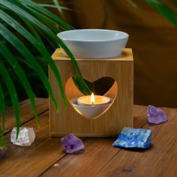 Luxe Aromabrander bamboe 'Hart'- wit