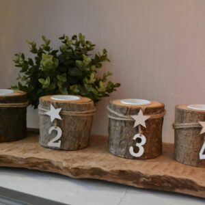 Theelichthouder Advent 1-4 hout naturel - 8x8x8cm 4st.