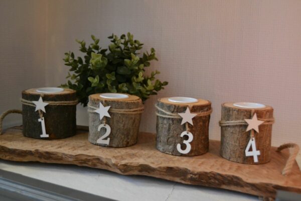 Theelichthouder Advent 1-4 hout naturel - 8x8x8cm 4st.
