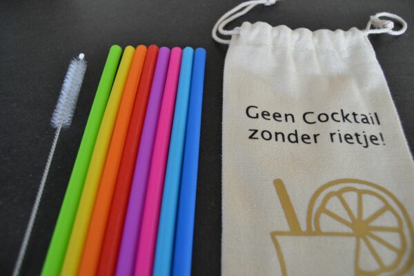 Siliconen rietjes in katoenen zakje
