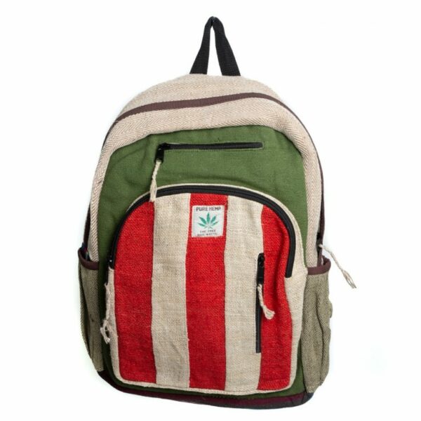 Hennep Rugtas Bohemian Groen/Rood gestreept met 3 voorvakken (42x30x8cm) - Afbeelding 2