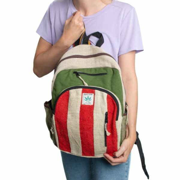 Hennep Rugtas Bohemian Groen/Rood gestreept met 3 voorvakken (42x30x8cm) - Afbeelding 7