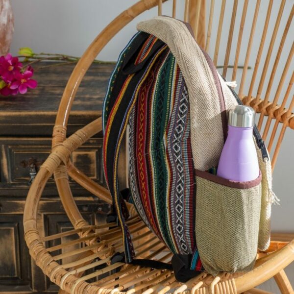Hennep Rugtas Bohemian Groen/Rood gestreept met 3 voorvakken (42x30x8cm) - Afbeelding 4