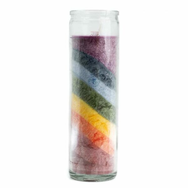 Regenboogkaars (7 Chakra's in glas) 21cm (100 branduren) 2