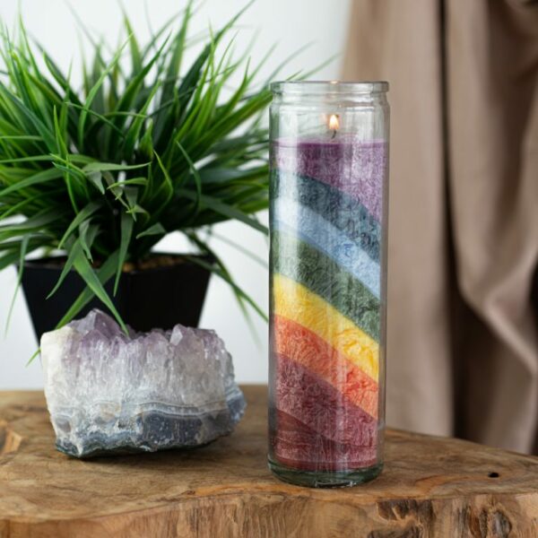 Regenboogkaars (7 Chakra's in glas) 21cm (100 branduren) 3