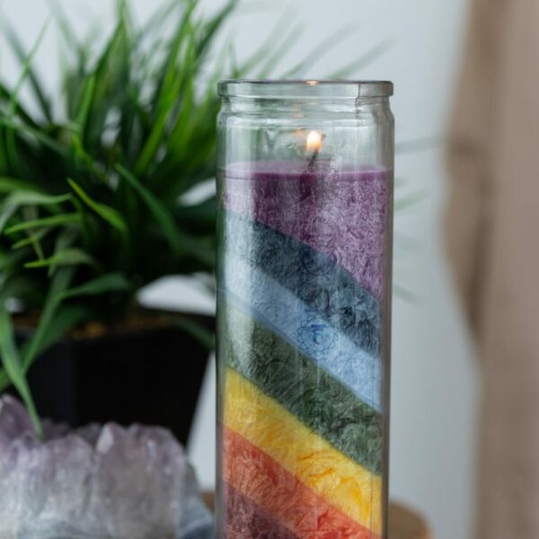 Regenboogkaars (7 Chakra's in glas) 21cm (100 branduren) 1